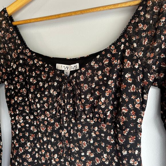 Y2K Womens Babydoll Dark Floral Dress Size Small Sheer Fairy Mesh Witchy 90s‎ - Picture 3 of 7